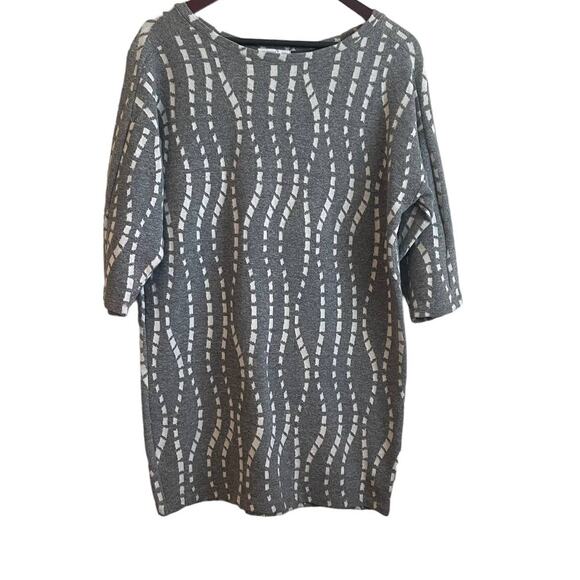 Zara Women Sweater M Gray White Abstract Stripe‎ Tunic 3/4 Sleeve Stretch Cozy - Picture 1 of 7